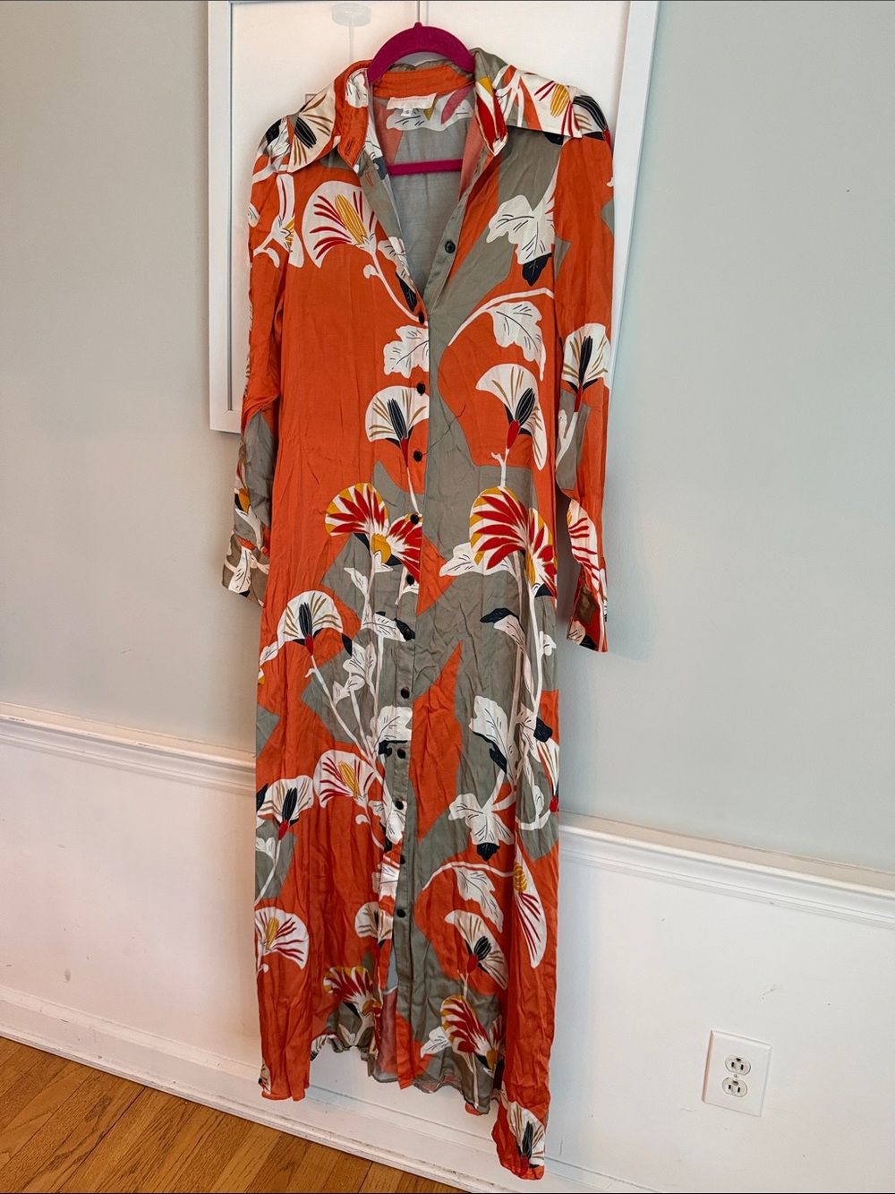 Corey Lynn Calter Orange & Gray Floral Button-Down Maxi Dress
